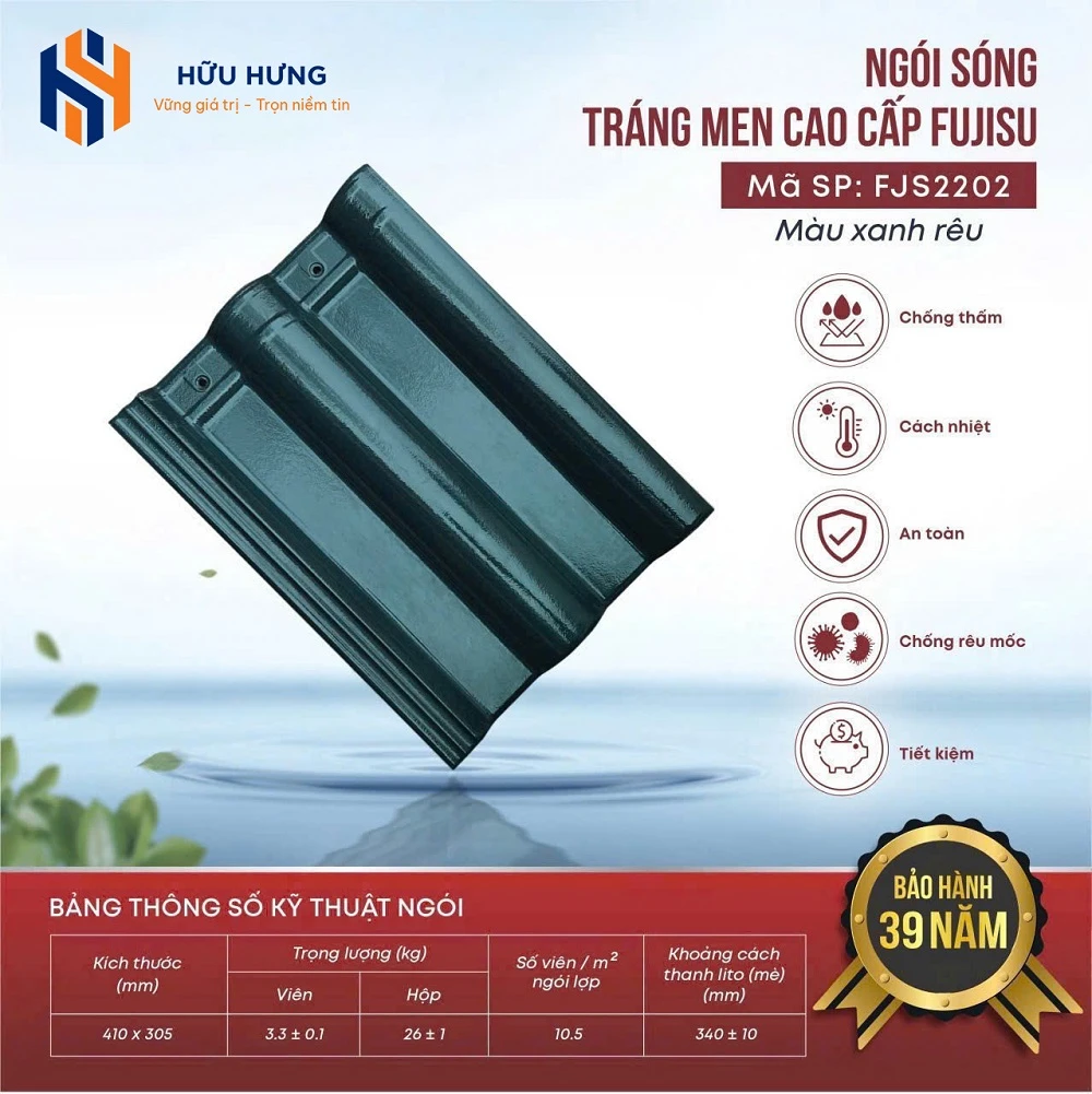Ngói sóng Fujisu màu xanh rêu | Mã:FJS2202