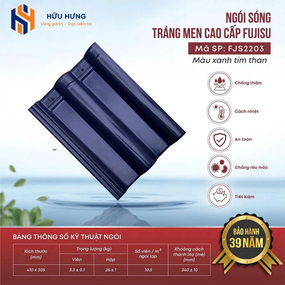 Ngói sóng Fujisu màu xanh tím than | Mã:FJS2203