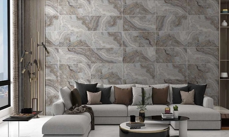 Ứng dụng gạch 40x80 ốp tường phòng khách 