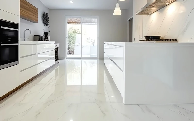 Gạch lát nền họa tiết vân mây cho không gian bếp