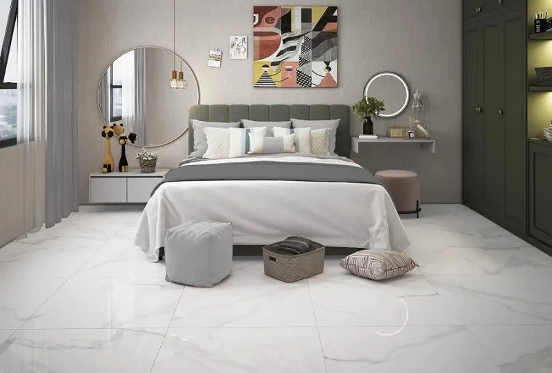 Gạch lát nền họa tiết vân mây ứng dụng cho phòng ngủ