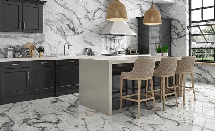 Mẫu gạch men bóng ốp lát khu vực bếp nấu tại Ninh Bình