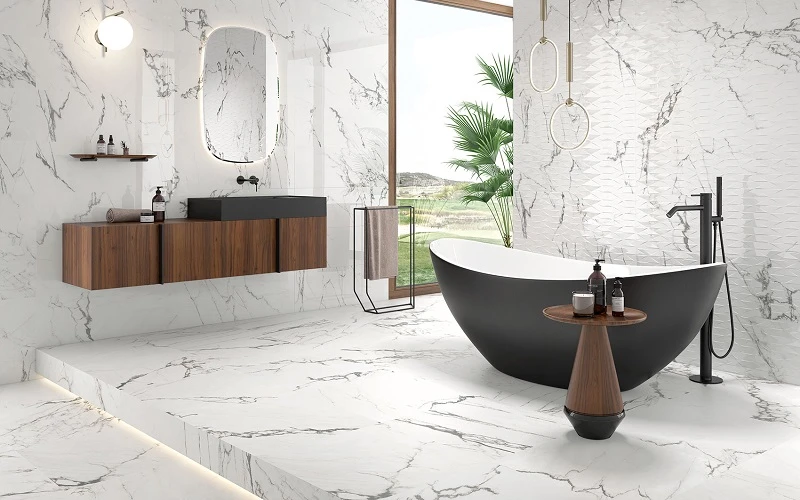 Mẫu gạch lát nền màu trắng có họa tiết vân mây