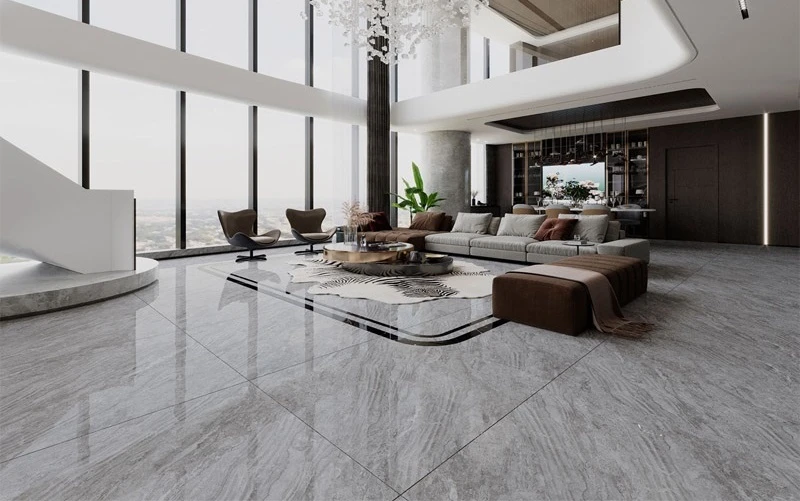 Mẫu gạch lát nền màu xám có họa tiết vân mây