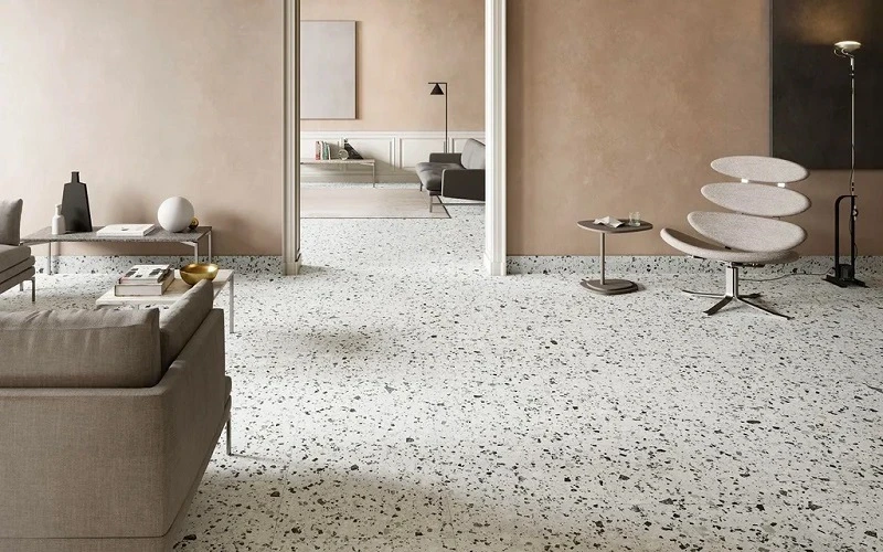 Gạch Terrazzon lát nền nhà đẹp với các viên đá lấp lánh trên bề mặt