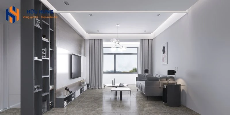 Màu sắc và họa tiết của gạch ốp cũng quyết định đến phong cách phòng khách.